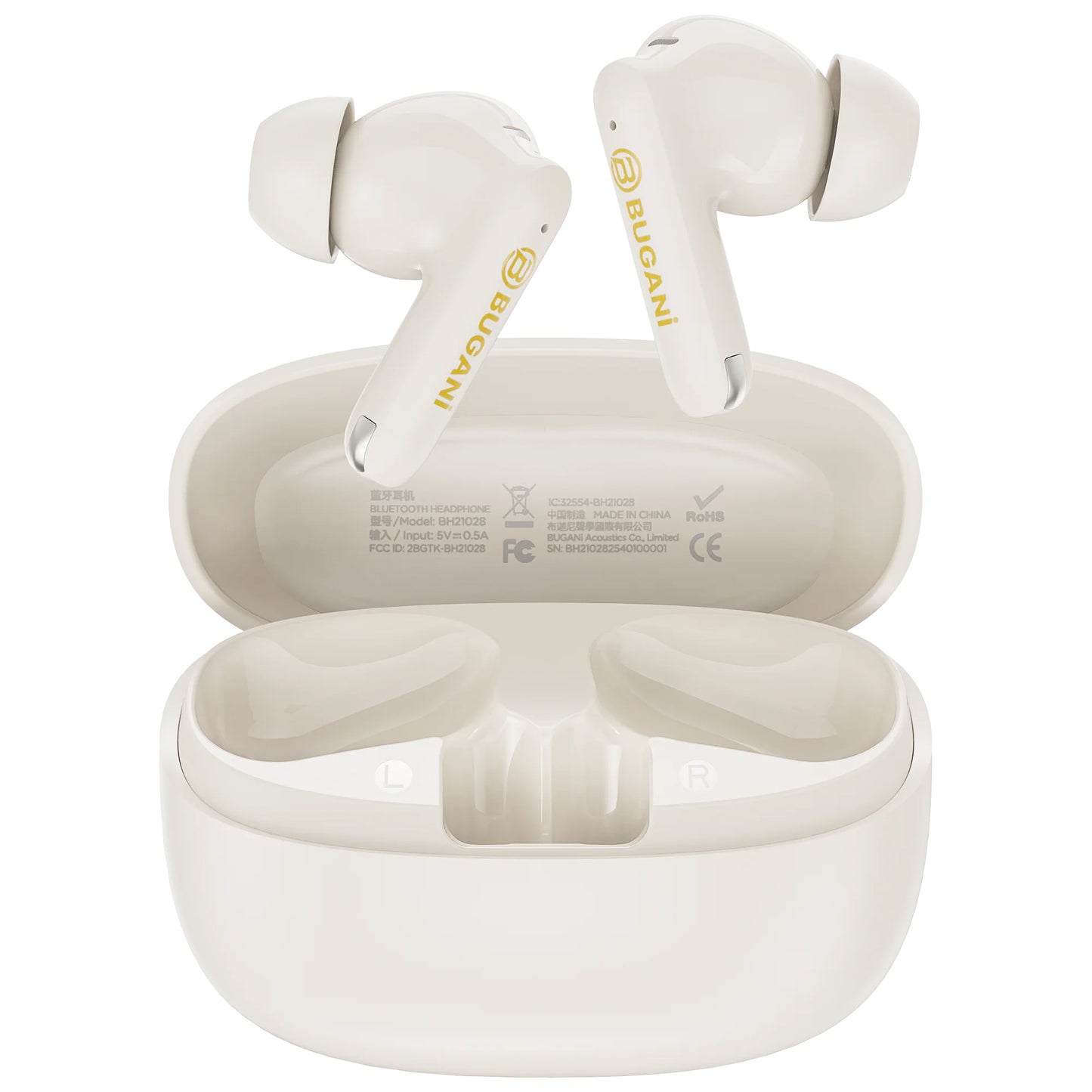 Casque Bluetooth Bugani Freebuds B20, TWS, ANC, Crème Clair