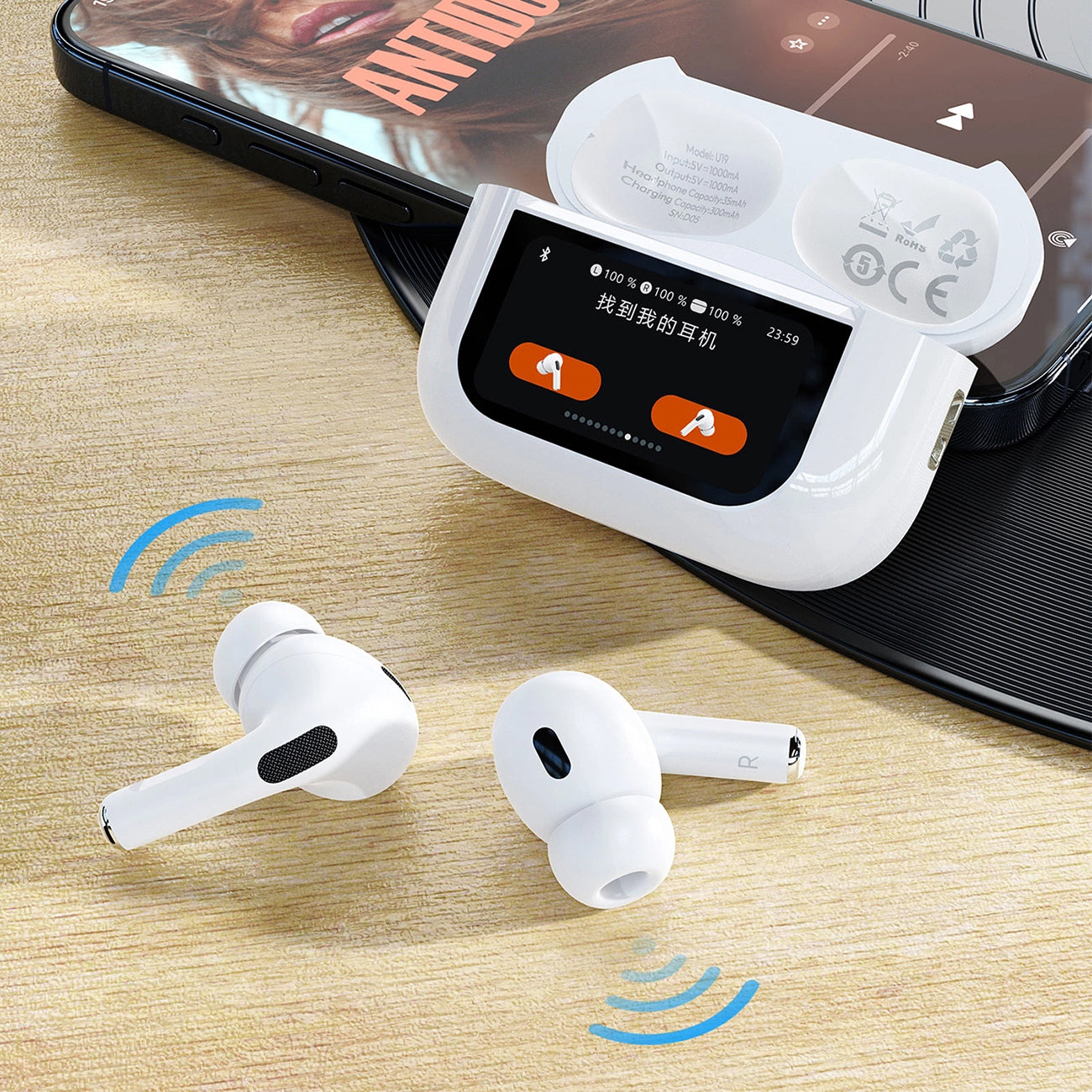 Kit mains libres Bluetooth Dudao U19 Display, TWS, Blanc
