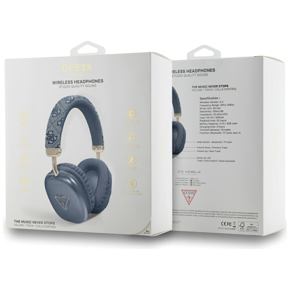 Kit mains libres Bluetooth Guess 4G Logo Triangle Doré, A2DP, Bleu