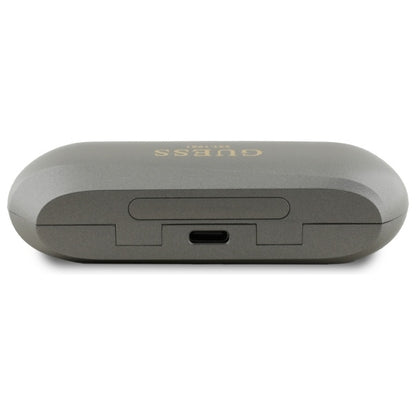 Écouteurs Bluetooth Guess avec logo métallique allongé imprimé, TWS, Gris