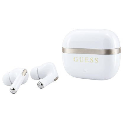 Kit mains libres Bluetooth Guess Glossy Gold Line Printed Classic Logo, TWS, blanc