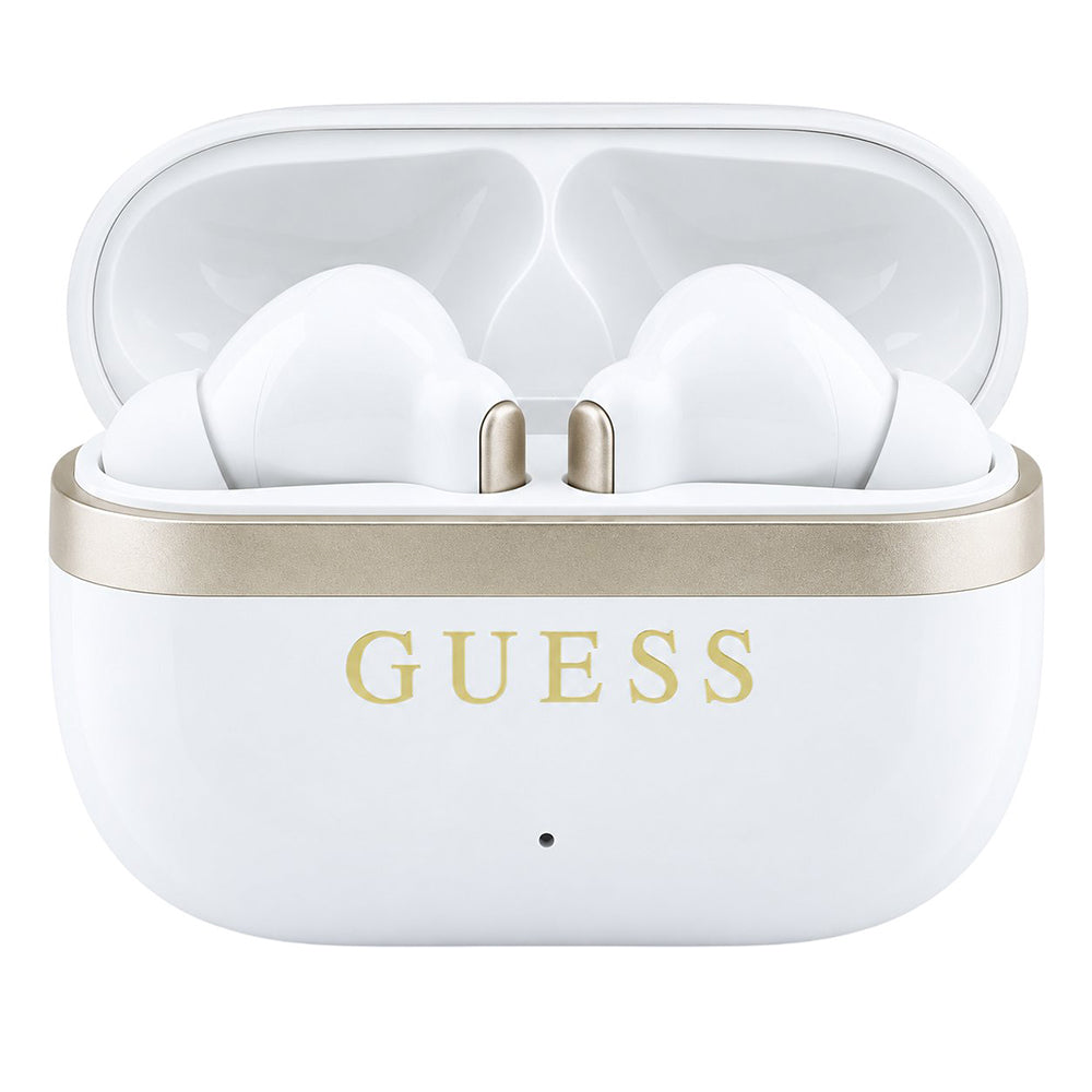 Kit mains libres Bluetooth Guess Glossy Gold Line Printed Classic Logo, TWS, blanc
