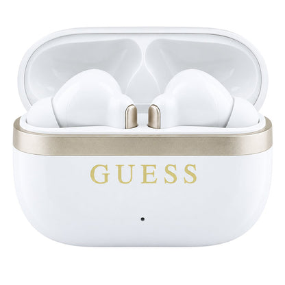 Kit mains libres Bluetooth Guess Glossy Gold Line Printed Classic Logo, TWS, blanc