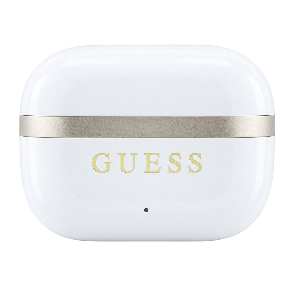 Kit mains libres Bluetooth Guess Glossy Gold Line Printed Classic Logo, TWS, blanc