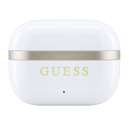 Kit mains libres Bluetooth Guess Glossy Gold Line Printed Classic Logo, TWS, blanc