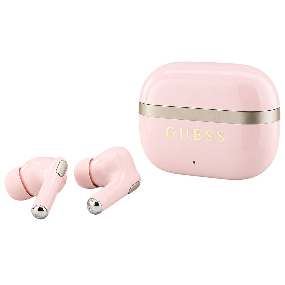 Kit mains libres Bluetooth Guess Glossy Gold Line Printed Classic Logo, TWS, rose