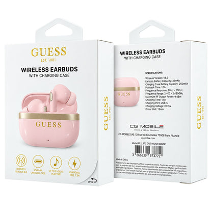 Kit mains libres Bluetooth Guess Glossy Gold Line Printed Classic Logo, TWS, rose