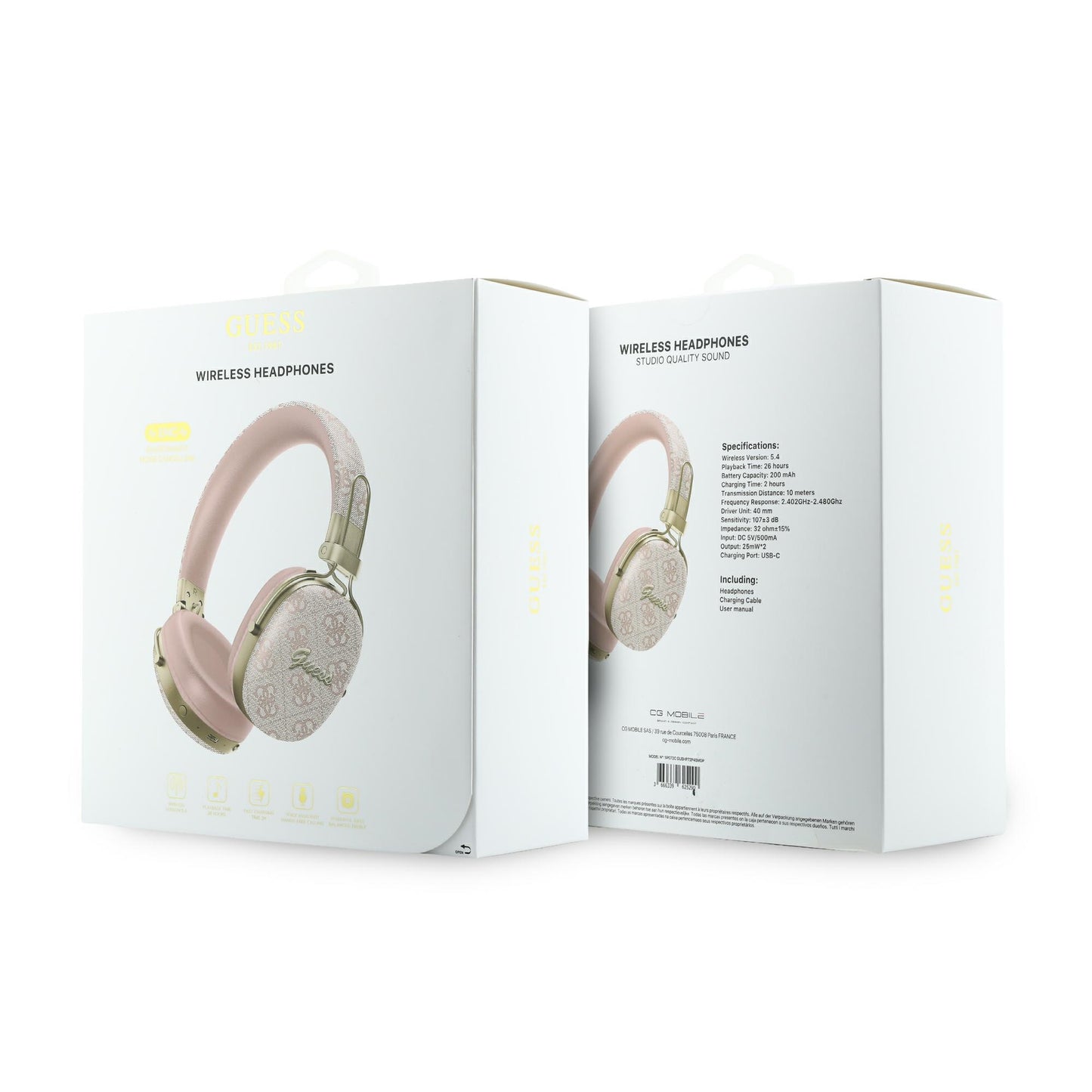Casque Bluetooth Guess Metal 4G Script Logo, A2DP, Rose