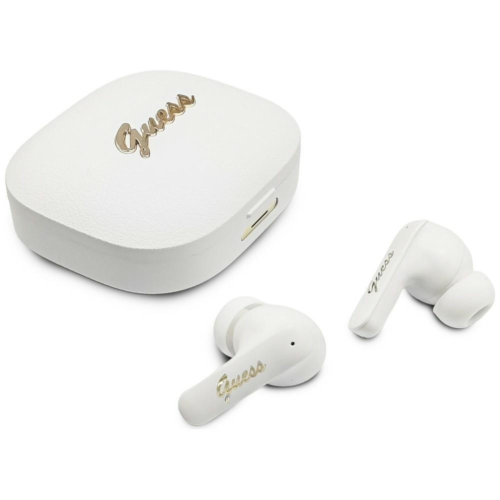 Auricolari Bluetooth Guess Script con Logo Metallico, TWS, Bianco