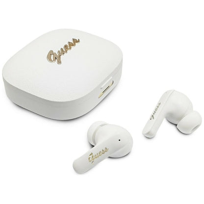 Auricolari Bluetooth Guess Script con Logo Metallico, TWS, Bianco
