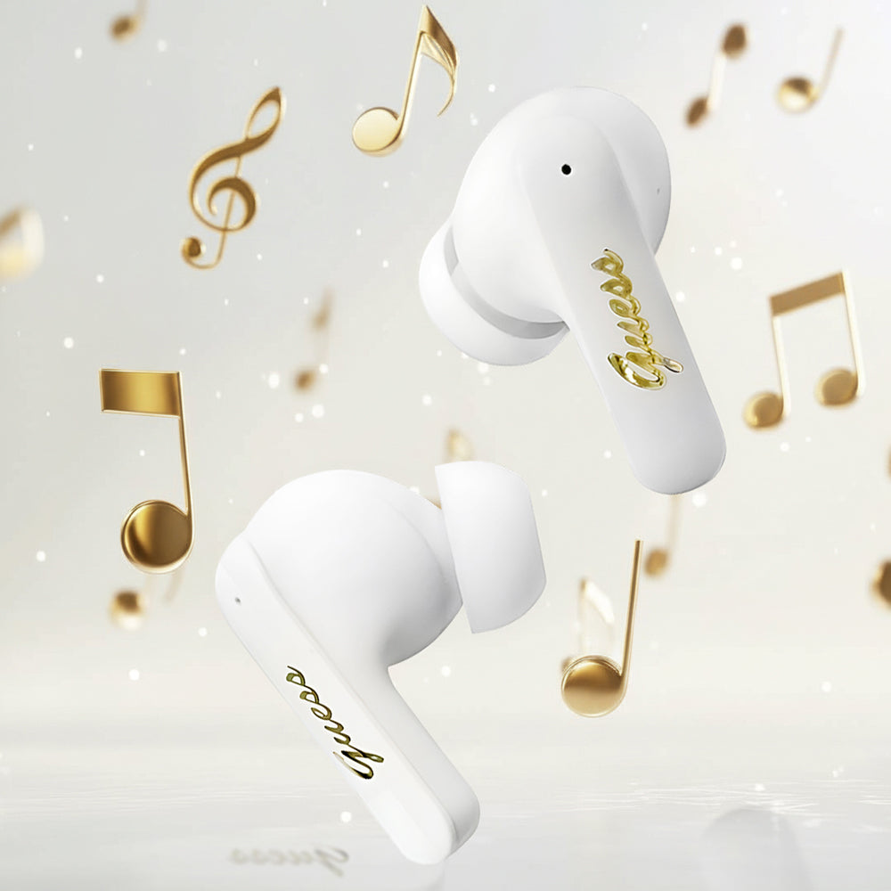 Auricolari Bluetooth Guess Script con Logo Metallico, TWS, Bianco
