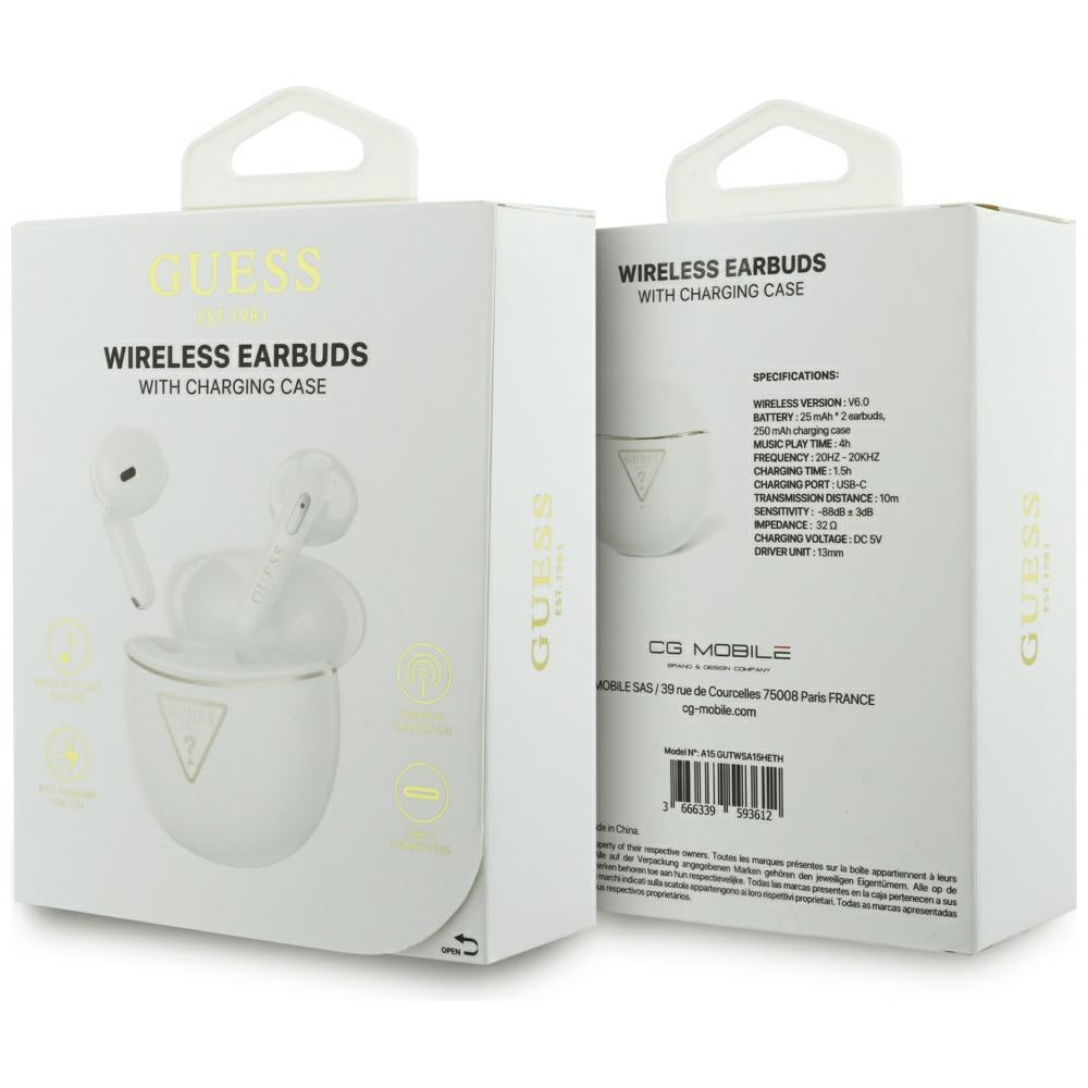 Handsfree Bluetooth Guess Script Print, TWS, Weiß