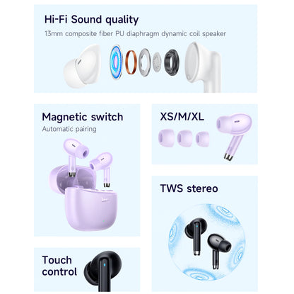 HOCO EQ2 TWS Bluetooth Kopfhörer | Lila | 28h Akku | Touch-Steuerung