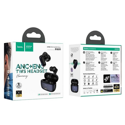Handsfree Bluetooth HOCO EQ20, TWS, ANC, MultiPoint, Schwarz