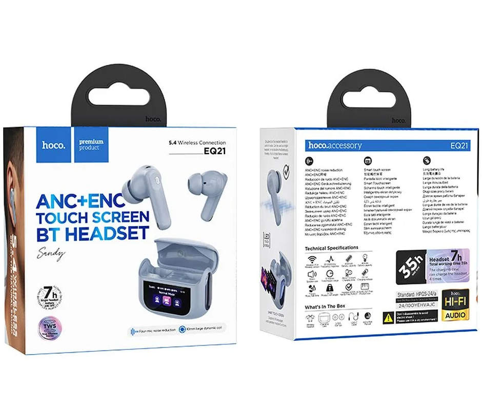Kit mains libres Bluetooth HOCO EQ21, TWS, ANC, Bleu