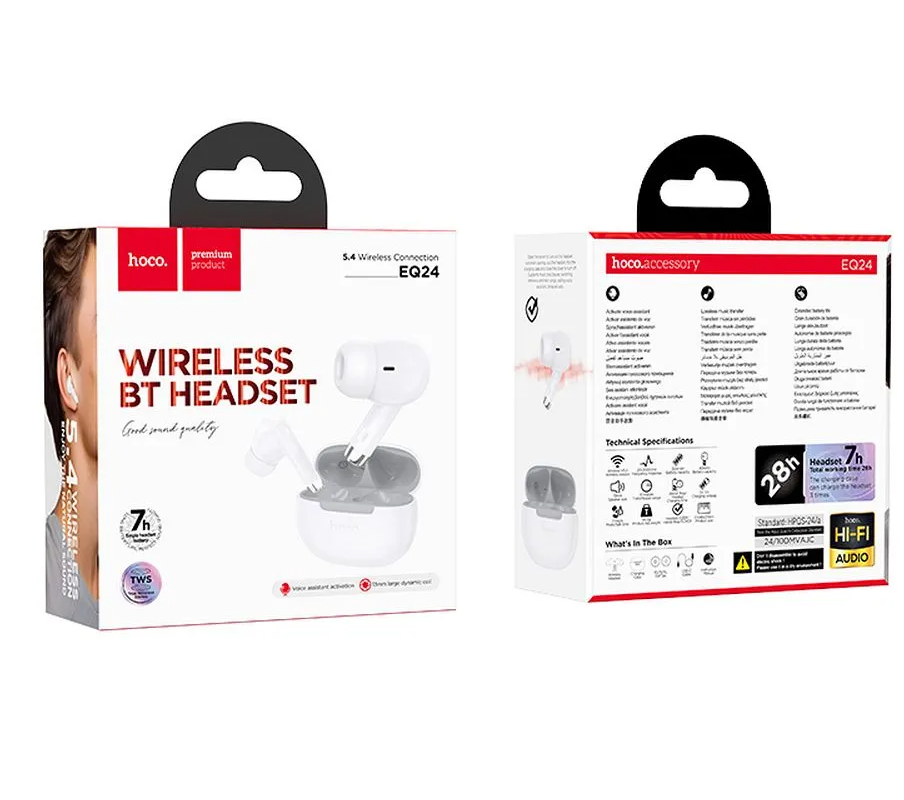 Handsfree Bluetooth HOCO EQ24, TWS, White