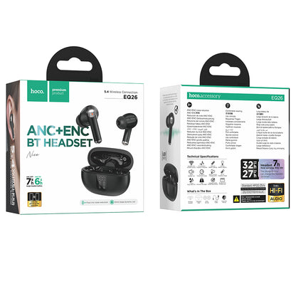 Auricolare Bluetooth HOCO EQ26, TWS, ANC, Nero