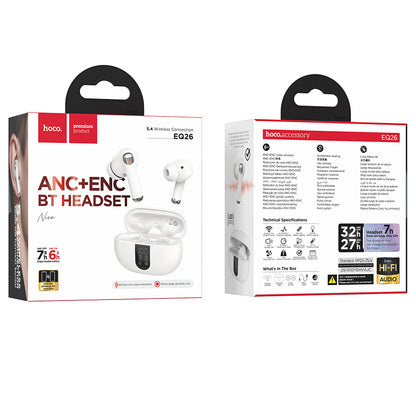 Kit mains libres Bluetooth HOCO EQ26, TWS, ANC, Blanc