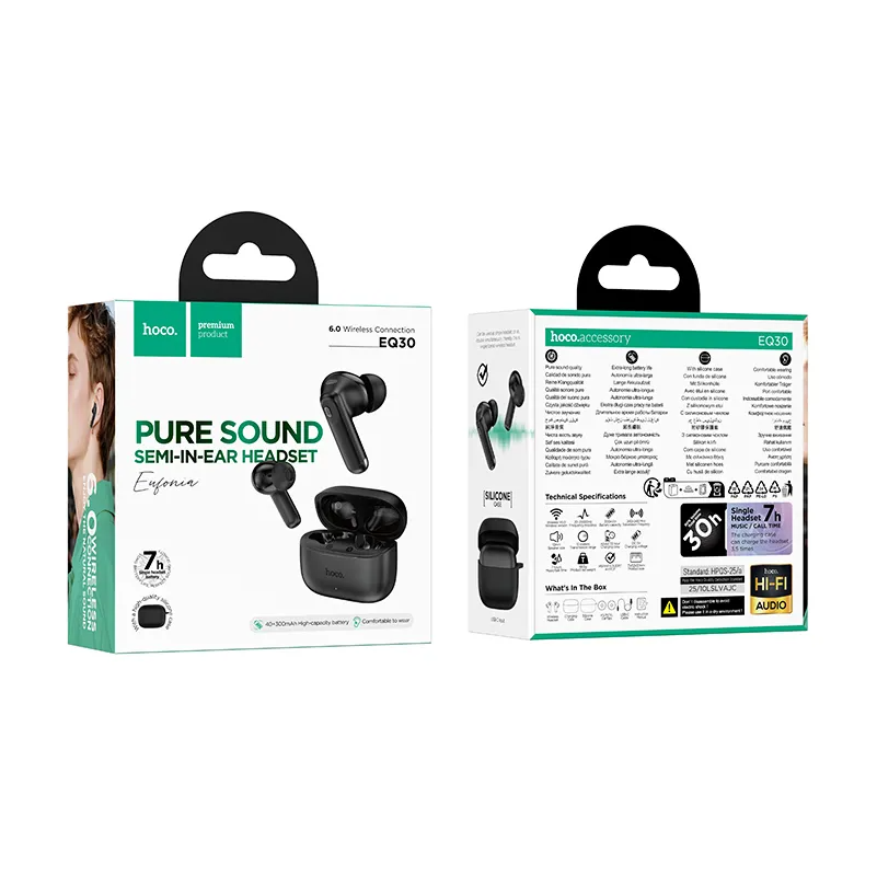 Auricolare Bluetooth HOCO EQ30, TWS, Nero