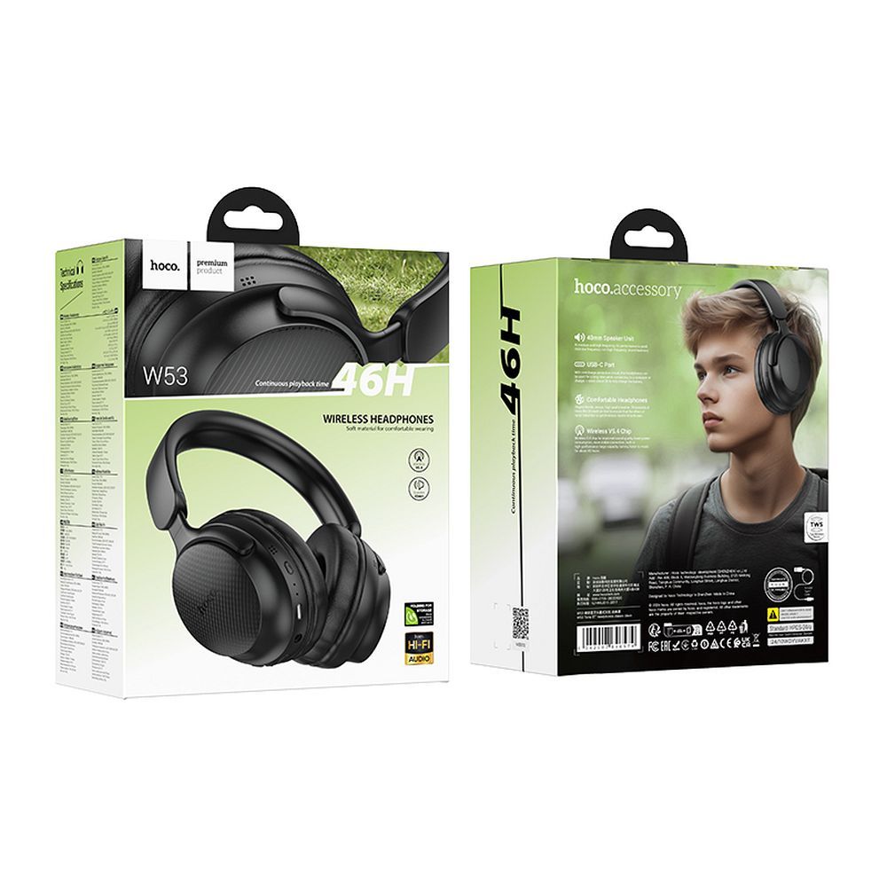 Kit mains libres Bluetooth HOCO W53, A2DP, Noir