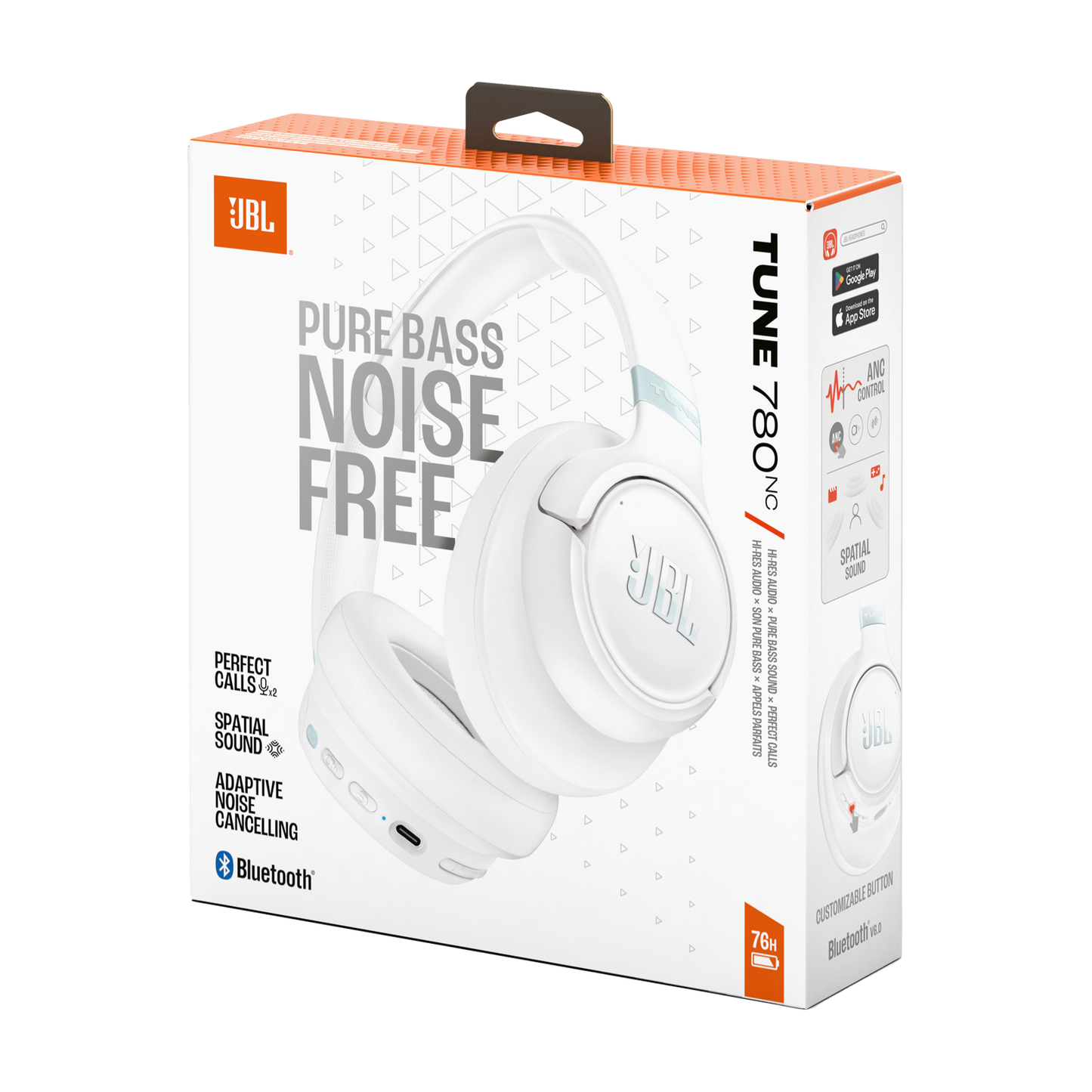 Kit mains libres Bluetooth JBL Tune 780NC, MultiPoint, A2DP, ANC, Blanc