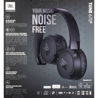 Handsfree Bluetooth JBL Tune 670NC, MultiPoint, A2DP, ANC, Schwarz JBLT670NCBLKAP