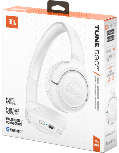 Kit mains libres Bluetooth JBL Tune 530BT, MultiPoint, A2DP, Blanc
