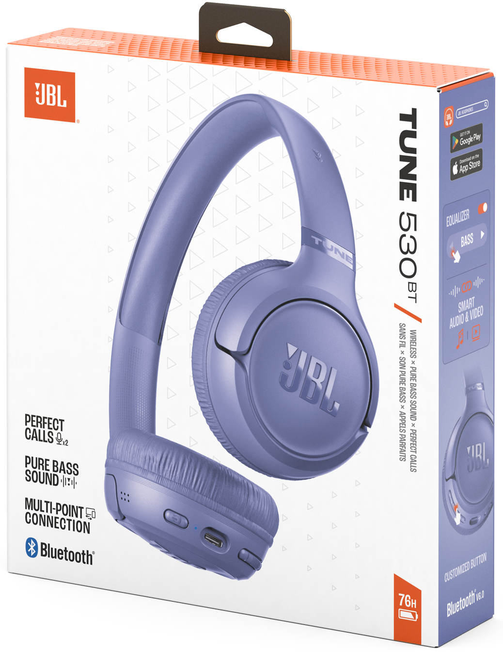 Casque Bluetooth JBL Tune 530BT, MultiPoint, A2DP, Mauve
