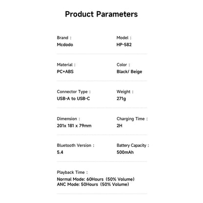 Kit mains libres Bluetooth McDodo HP-5821 T03, A2DP, ANC, Beige