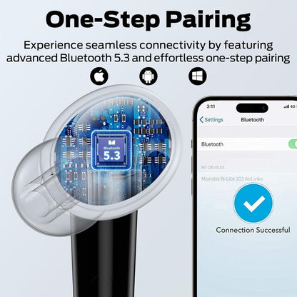 Auricolari Bluetooth Monster N-Lite 203 AirLinks, TWS, Nero