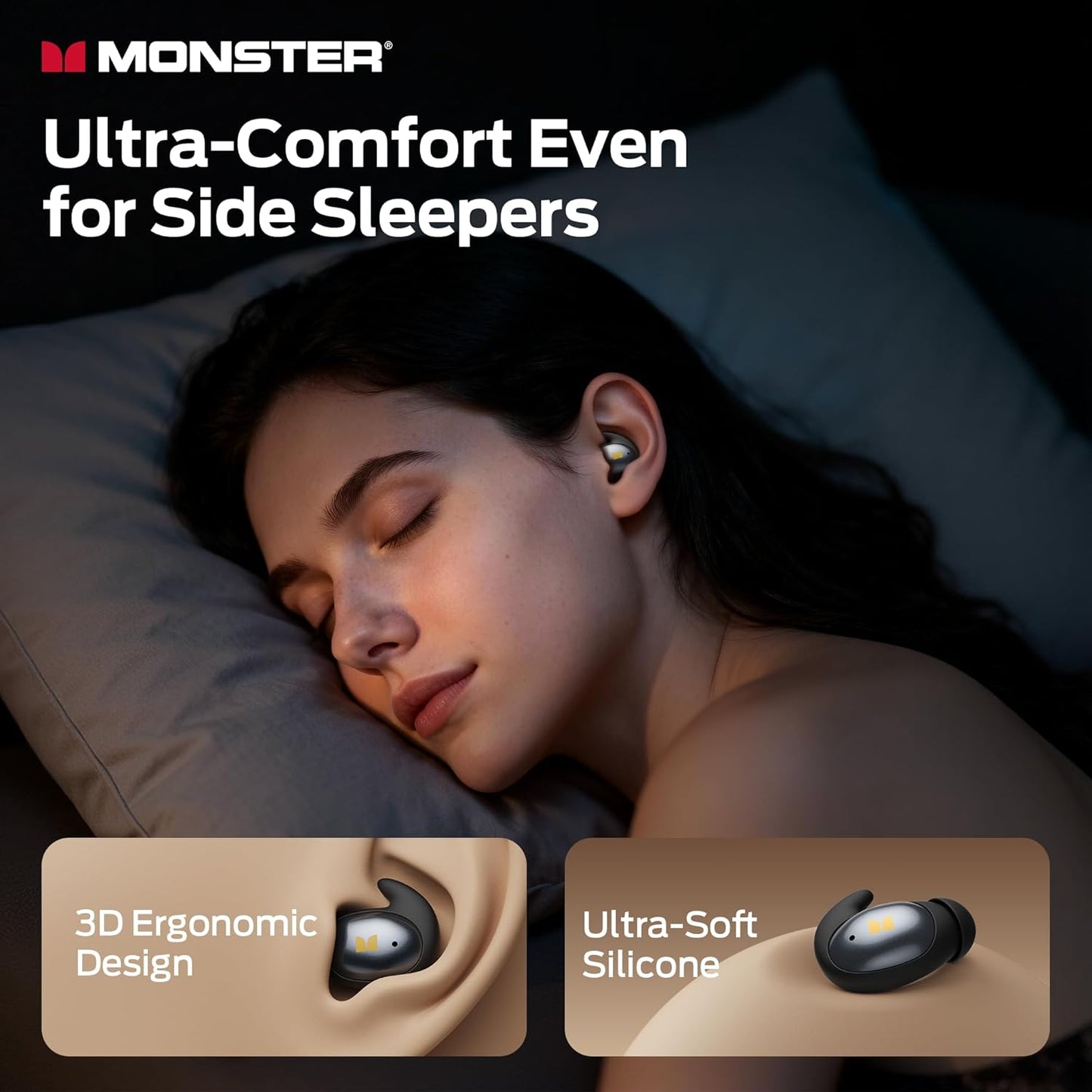 Bluetooth-Headset Monster Sleep Ear100, TWS, Schwarz