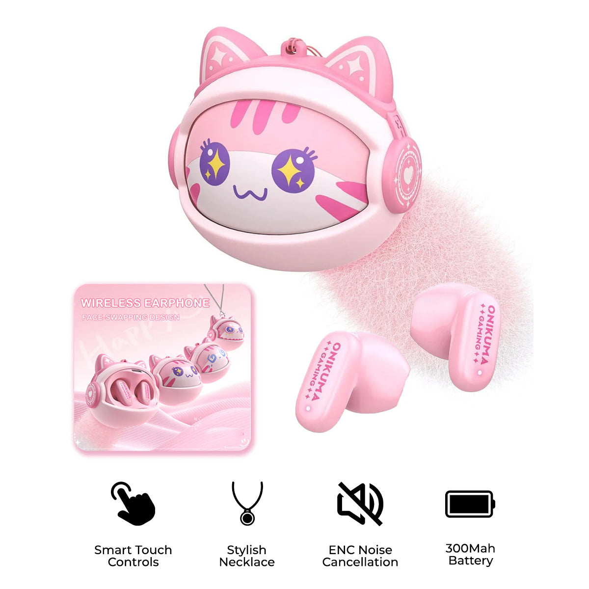 Bluetooth-Headset Onikuma TX603, TWS, Rosa