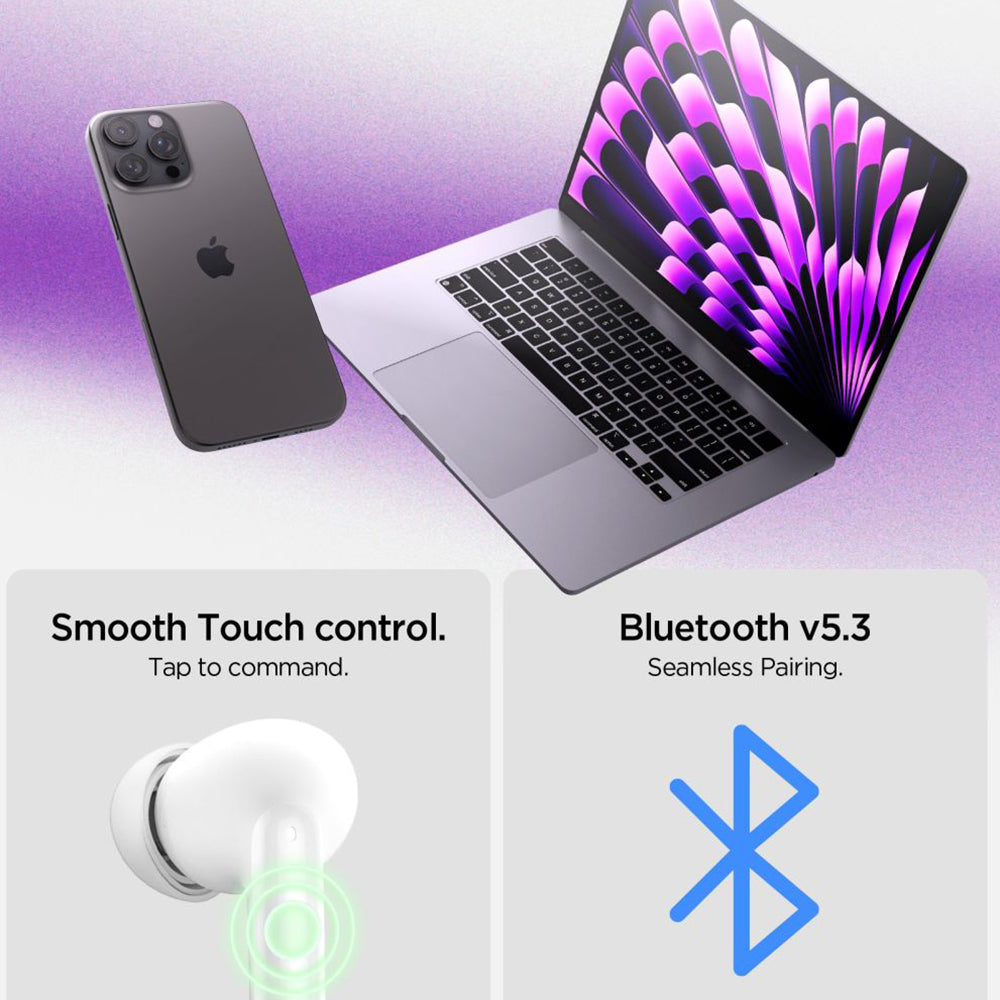 Kit mains libres Bluetooth Spigen SA2400, TWS, ANC, Blanc ASD07962