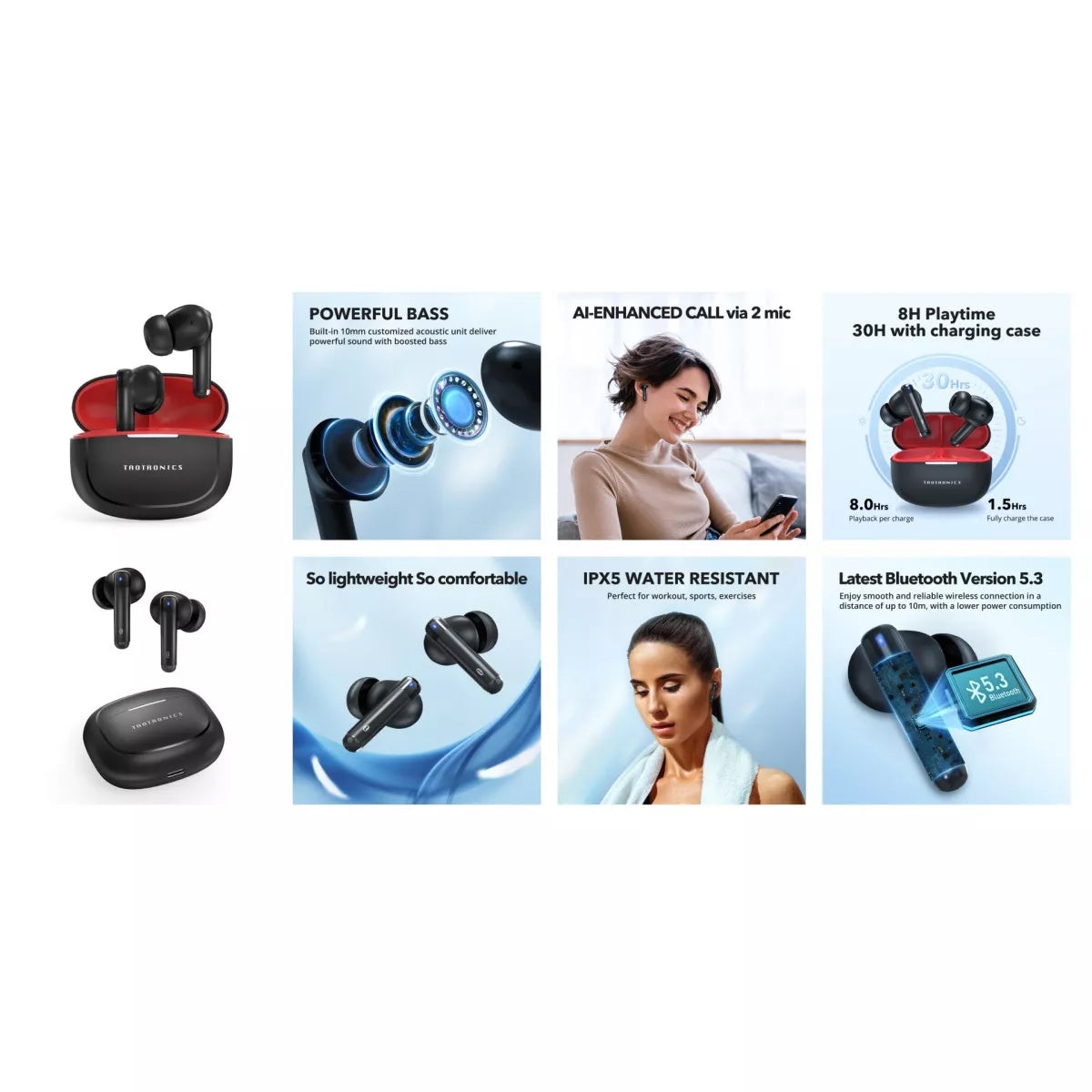 Handsfree Bluetooth TaoTronics TT-BH1120, TWS, Nero