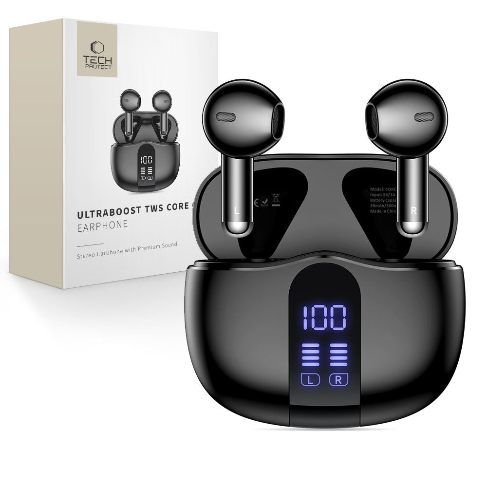 Bluetooth-Headset Tech-Protect Ultraboost Core G2, TWS, Schwarz