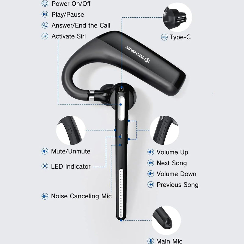 Freisprech-Bluetooth Techsuit PowerTalks G6, MultiPoint, A2DP, Schwarz