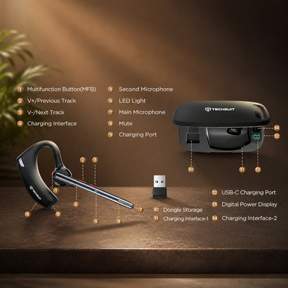 Bluetooth-Headset Techsuit SoundForce Pro G10 Call Center, A2DP, Schwarz