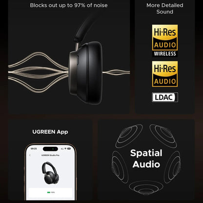 Auricolare Bluetooth UGREEN Studio Pro HP206, A2DP, ANC, Nero