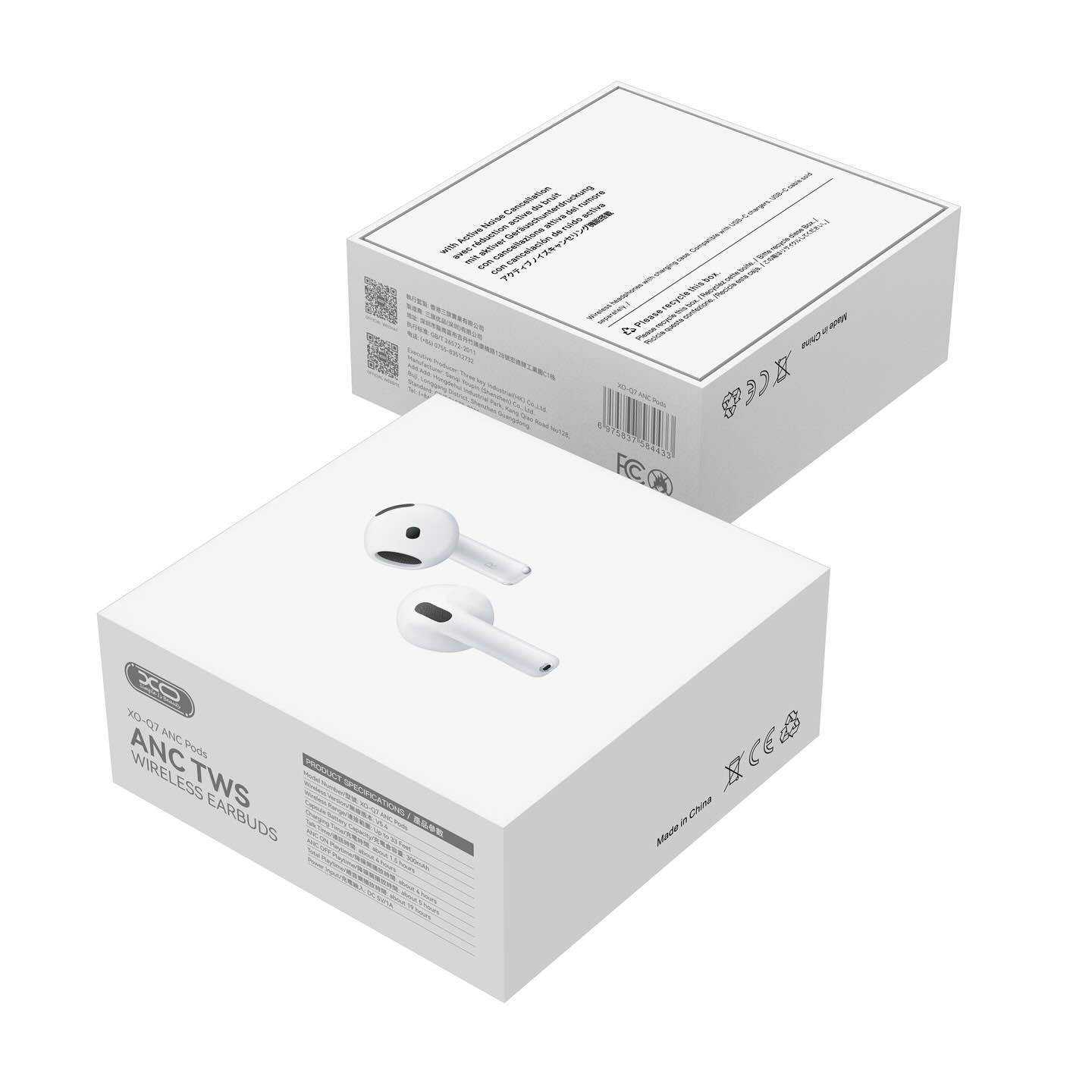 Écouteurs Bluetooth XO Design Q7 Pods, TWS, ANC, Blanc