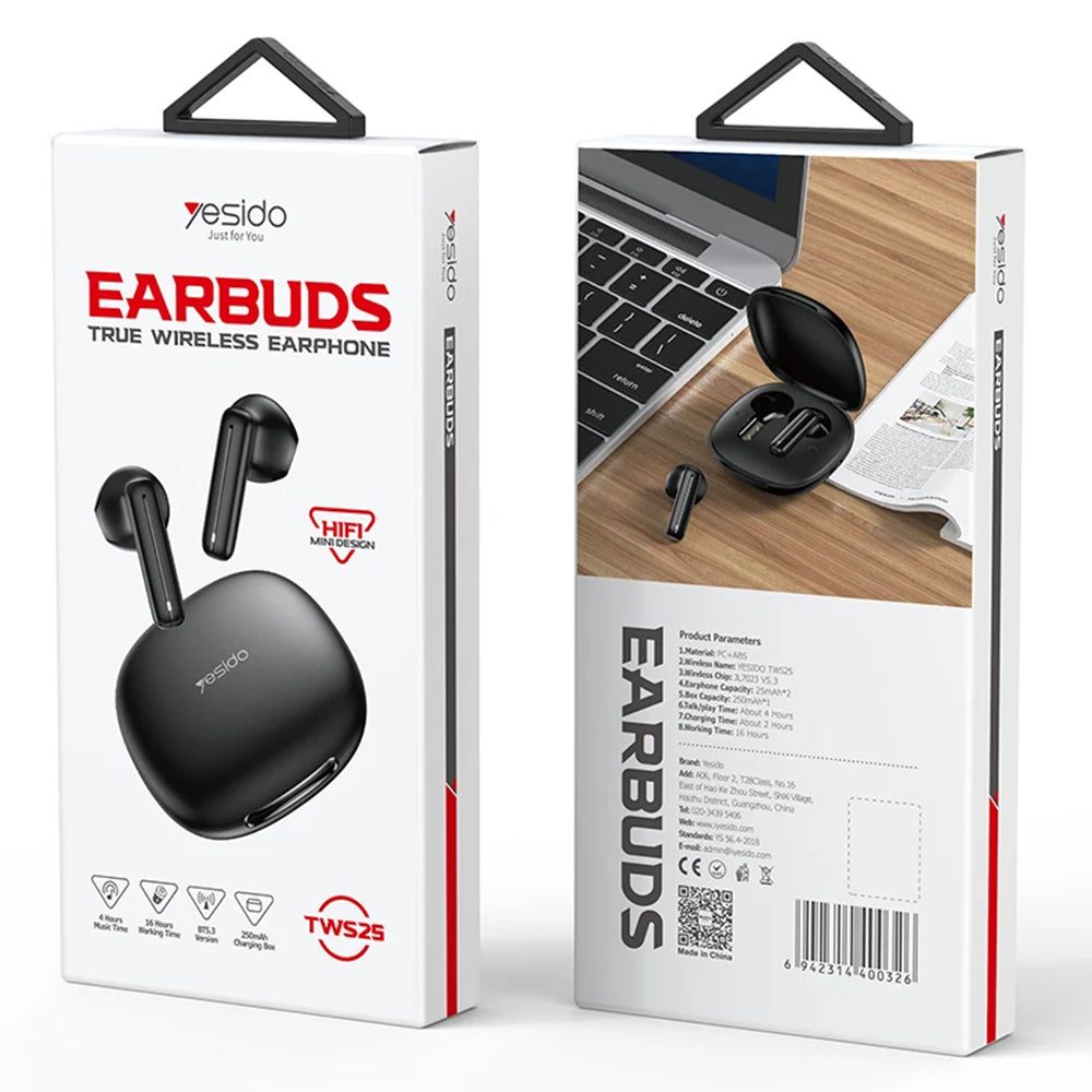 Auricolare Bluetooth Yesido TWS25, TWS, Nero