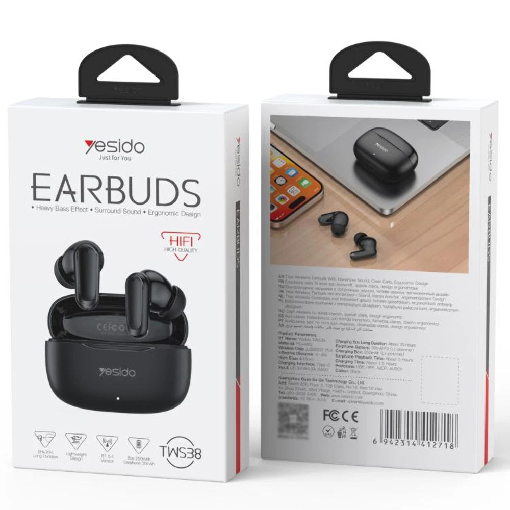 Auricolare Bluetooth Yesido TWS38, TWS, Bianco