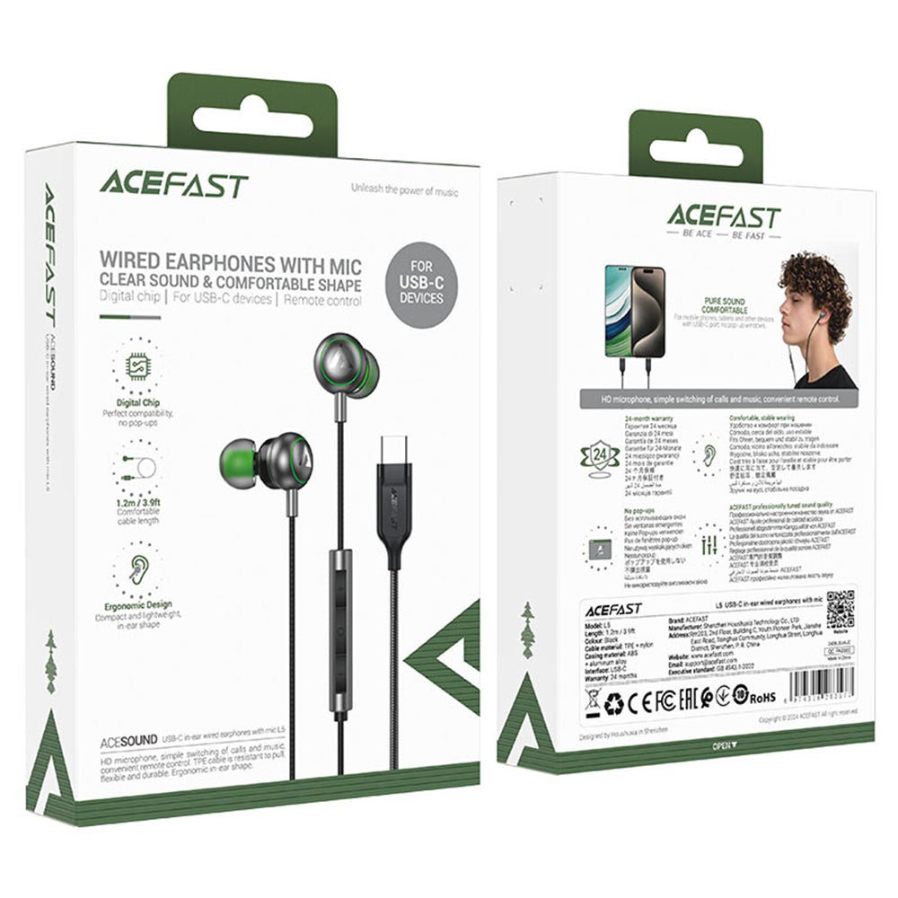 Kit mains libres USB-C Acefast L5, 1.2m, Noir