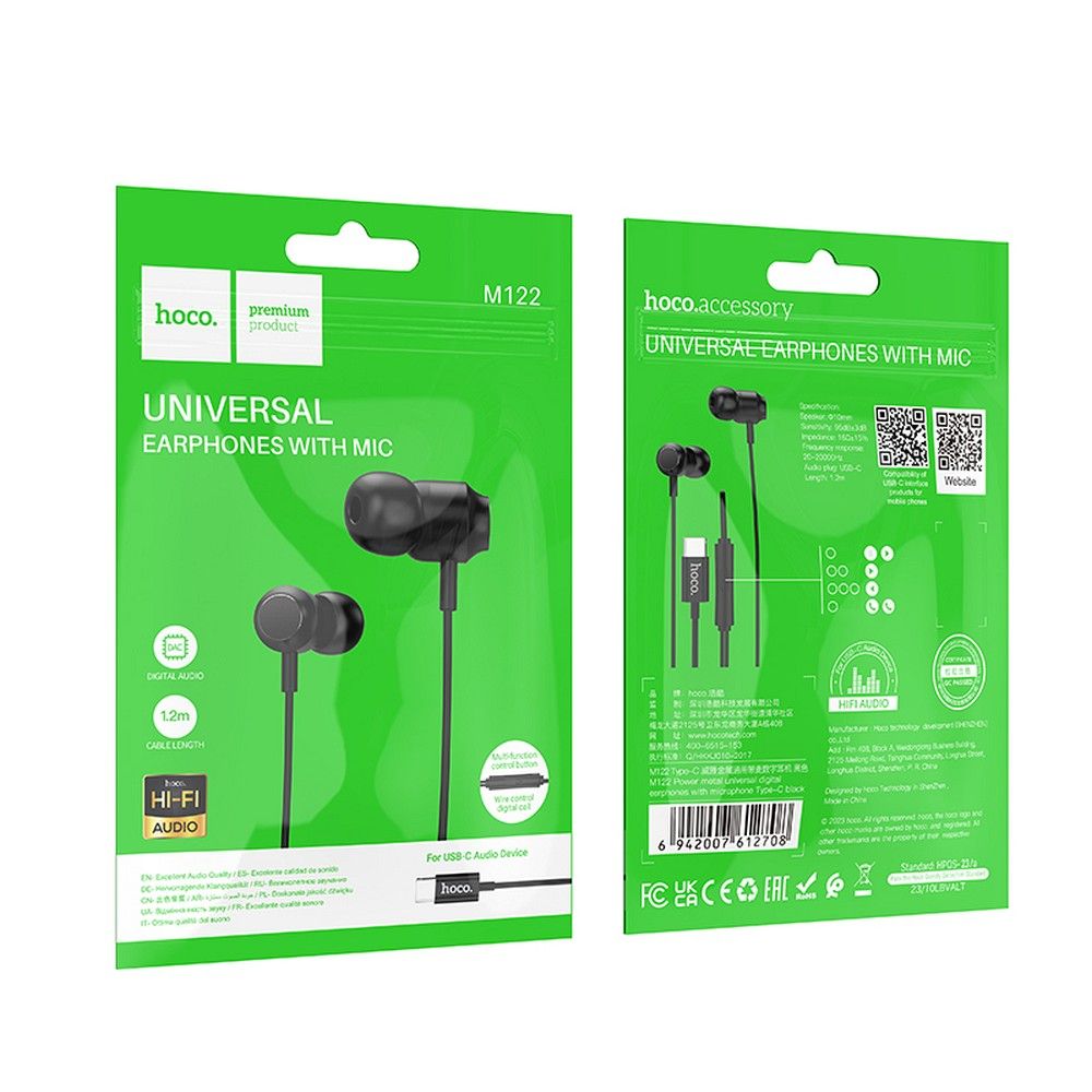 Écouteurs mains libres USB-C HOCO M122, Noir