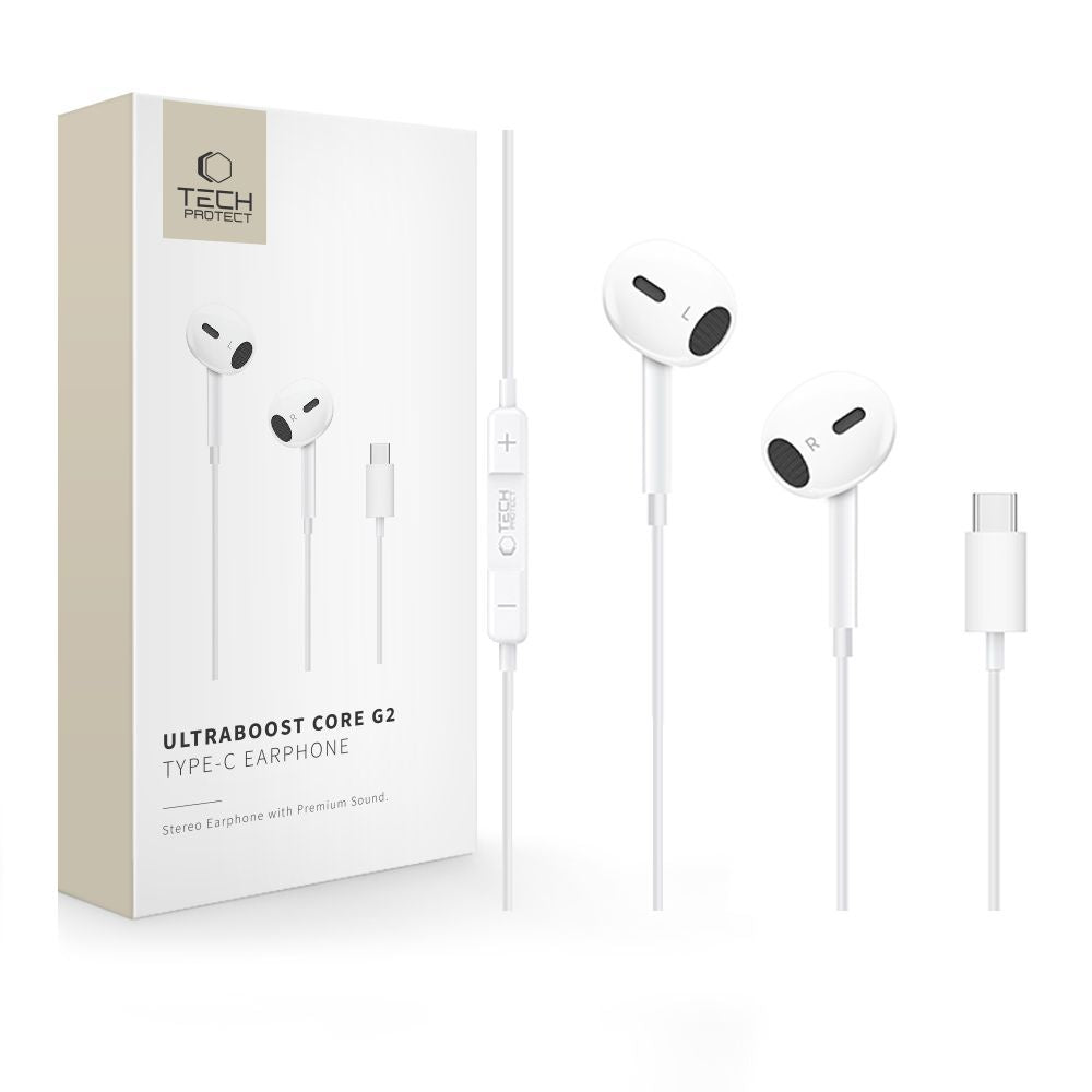 Auricolare USB-C Tech-Protect Ultraboost Core G2, Bianco