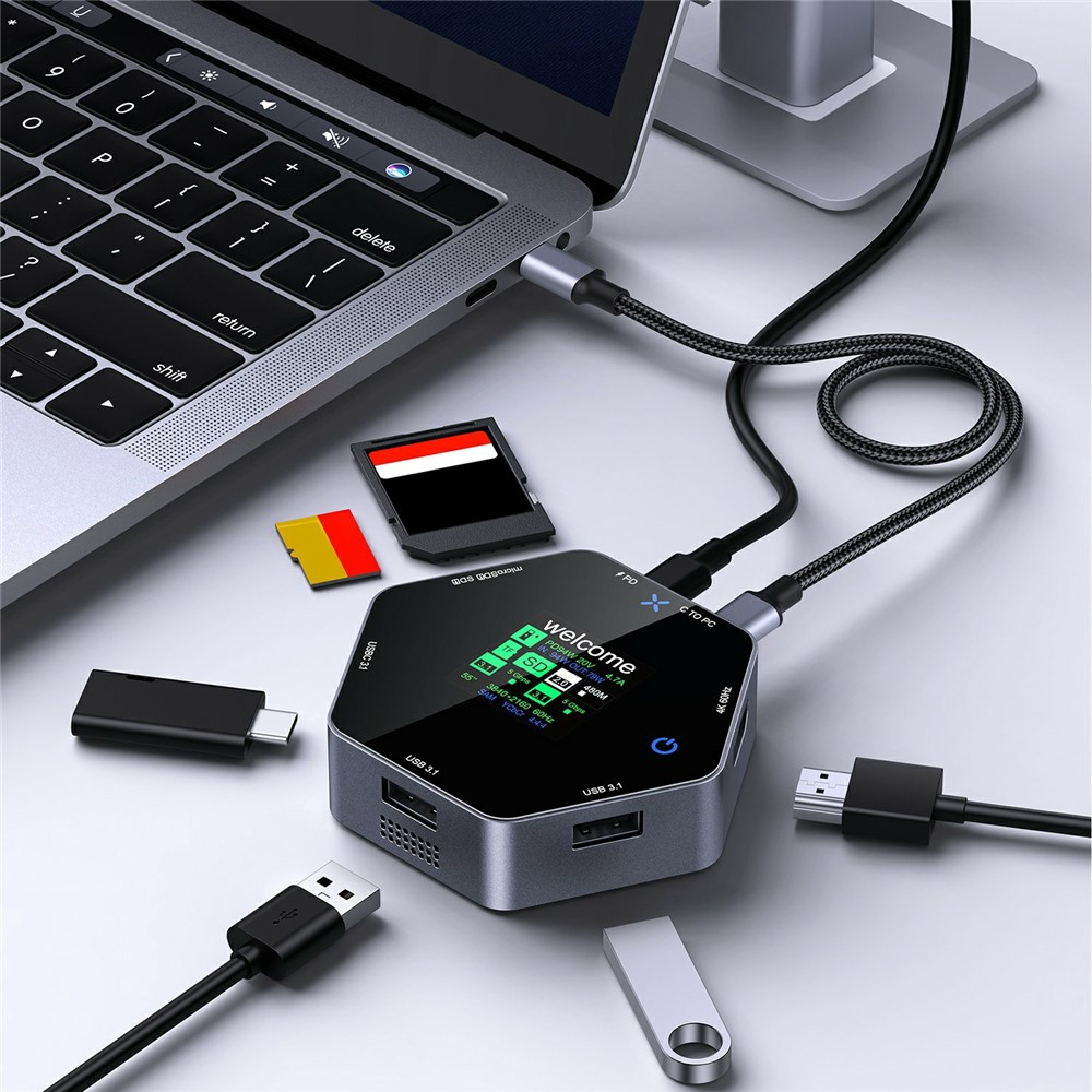 Multifunktionaler OEM-Hub YC-931, 8in1, Grau