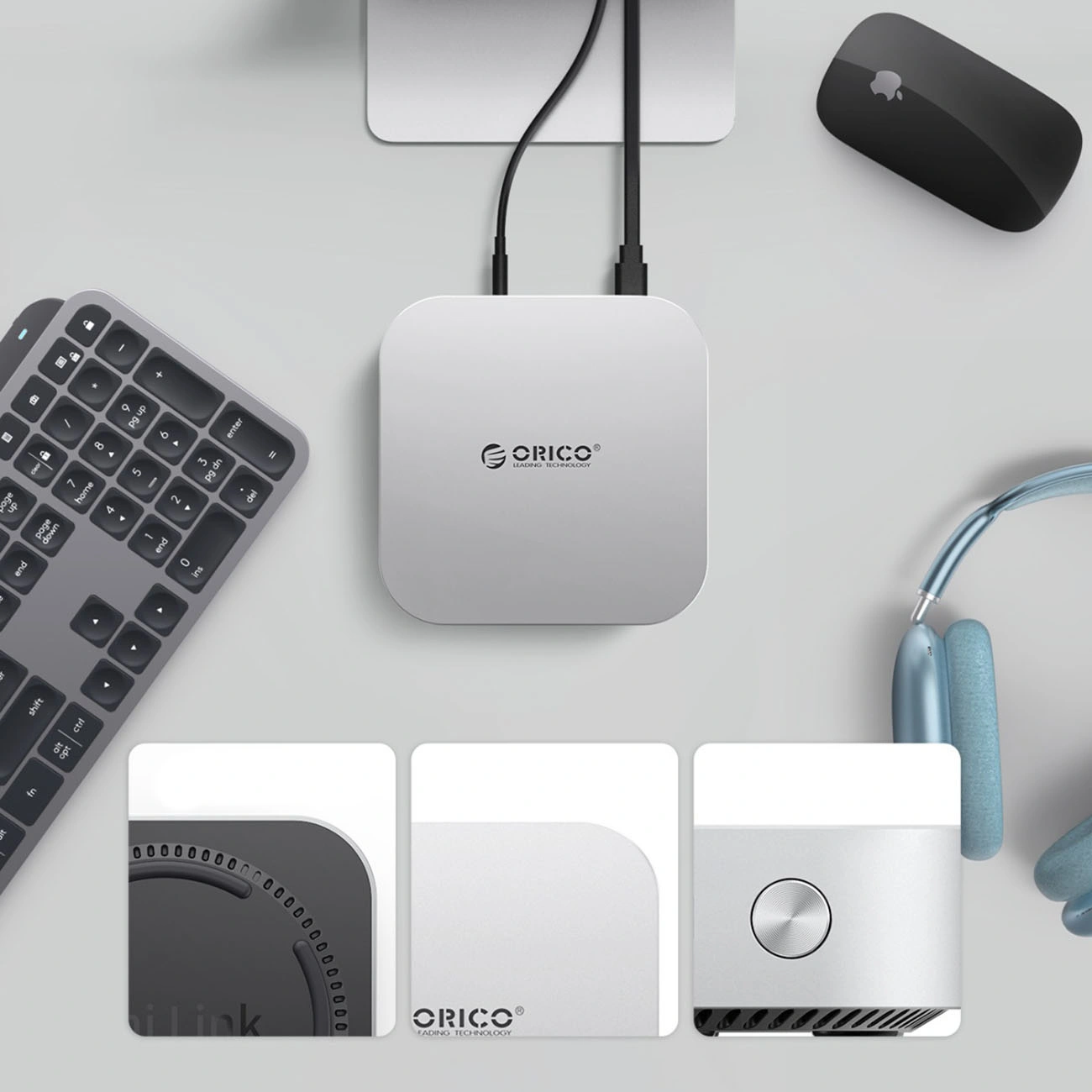 Hub Multifunzionale Orico MiniLink M49P per Apple Mac Mini M4, 9in1, Argento