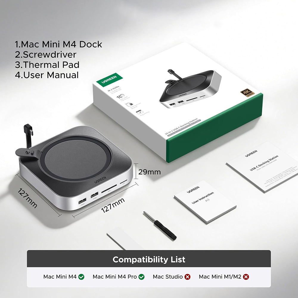 Multifunktionaler UGREEN CM841A (95094) Hub für Apple Mac Mini M4 / Pro, 10in1, Grau