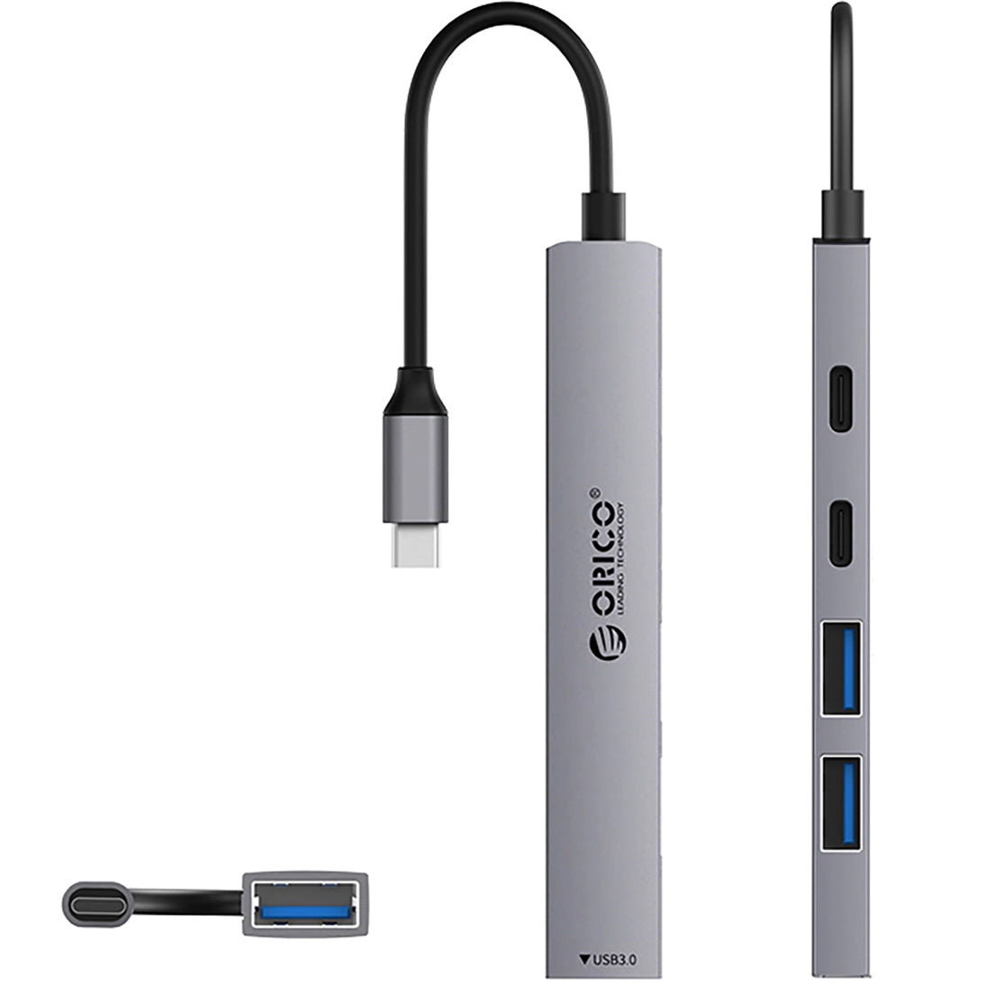 USB-C Hub Orico YSB4-U2, 1 x USB-A 3.0 - 2 x USB-A - 2 x USB-C, Grau