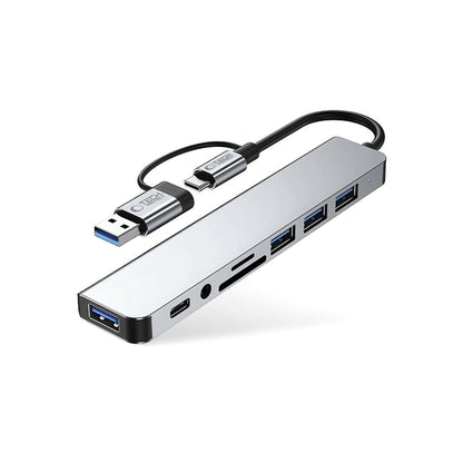 Hub USB / USB-C Tech-Protect HB06, 2 x USB-A 3.0 - 2 x USB-A - 1 x USB-C - 1 x Jack 3.5mm - 1 x SD - 1 x microSD, Gris