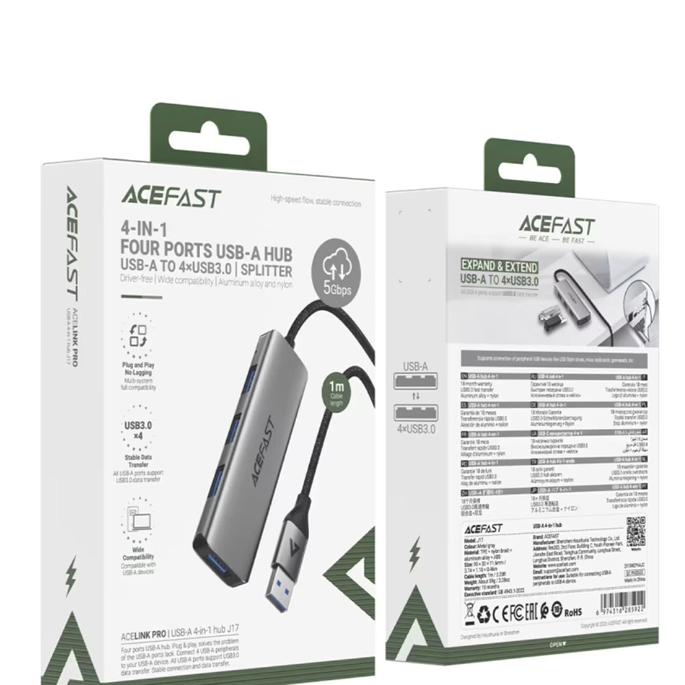 USB-Hub Acefast J17, 4in1, Grau